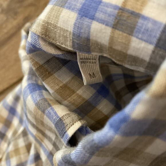 Ermenegildo Zegna Shirt Mens 100% Linen Long Sleeve Designer Italy plaid - Picture 5 of 8